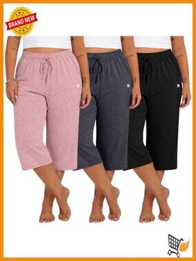 Women's Plus Size Capris Wide Leg Loose Drawstring Sweatpants with Pockets 3